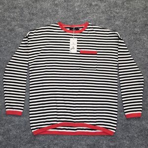 Lillusory Sweater Women Medium Black White Striped Crewneck 100% Cotton Knit Red